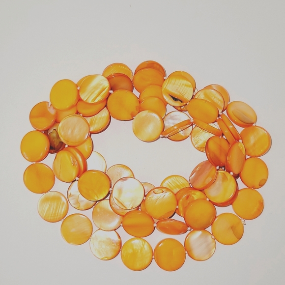 NEW! Orange Natural Shell Coin Shaped Beaded Long Strand Necklace - Picture 6 of 7